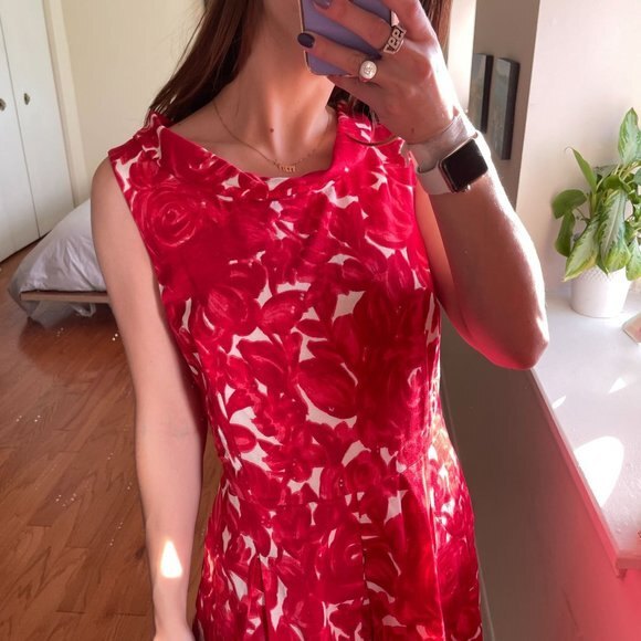 Lavia 18 FLoral Patterned Cowl Neck Fit and Flare Sleeveless Dress Red Size IT 4 - Picture 2 of 7
